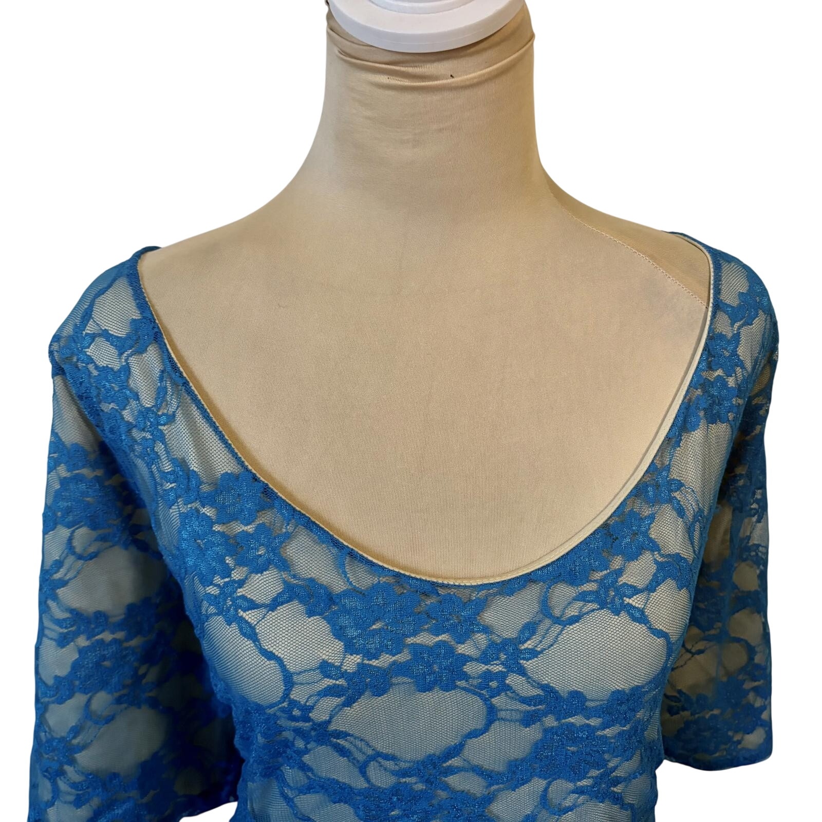 Vintage Y2k Swak Usa Turquoise Stretch Lace Dress Boho Retro Feminine Fairy 3x — image 7 of 8
